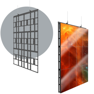 HoverGrid™ 4X3</br><SPAN STYLE="color: #ff7e00; font-size: 12pt">Flyable 4X3 Portrait Video Wall Frame System</span>